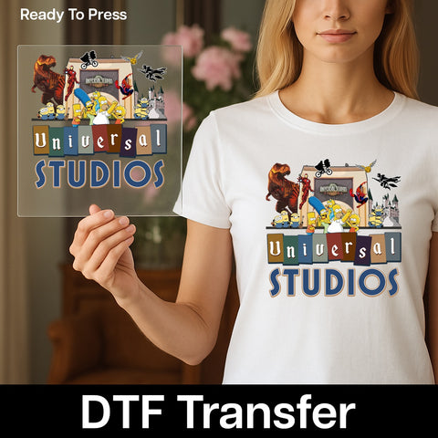 Pop Culture Family Vacation DTF Transfer for T-shirts - Ready to Press Universal Studios Themed Cartoon Apparel