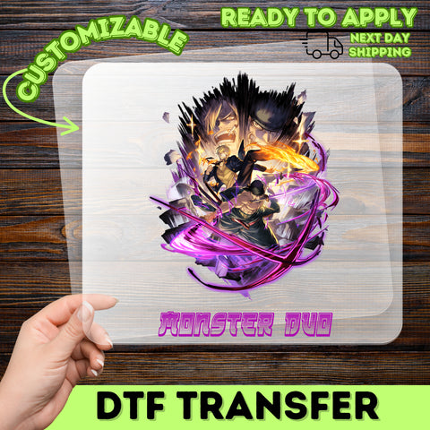 Action Packed Anime Monster Duo DTF Transfer for Team Anime Fans Apparel & Cosplay Ready To Press T-Shirt Sweatshirt