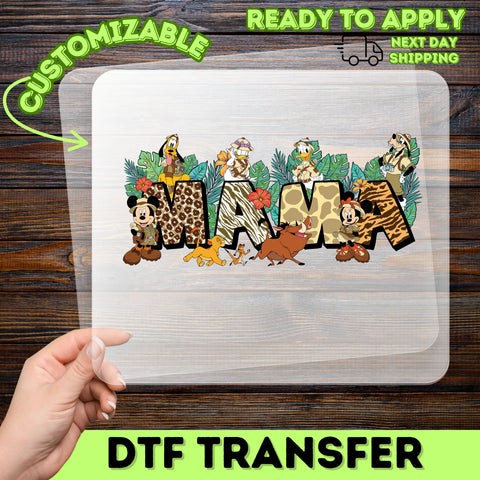 Cute Safari Adventure Animated DTF Transfer for Family T-Shirts, Ready To Press Iron-On Animal Print Wildlife Theme for Moms & Kids