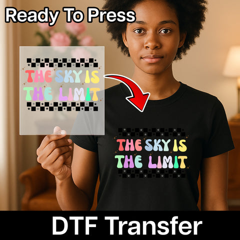 Inspirational Retro 'The Sky is the Limit' DTF Transfer Ready to Press for Motivational T-Shirts & Apparel