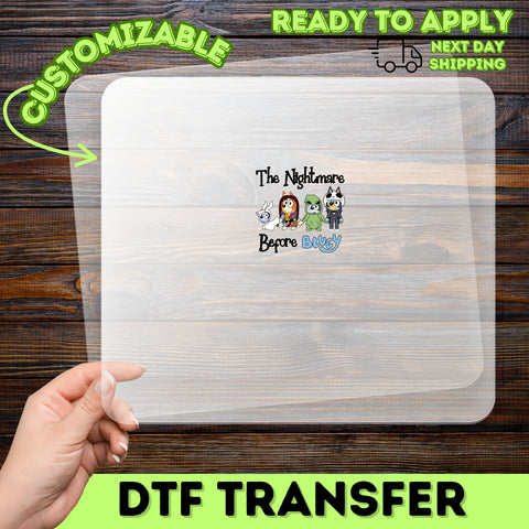 Funny Halloween Cartoon Mashup DTF Transfer Iron-On Ready To Press Stunning Halloween T-Shirt Bluey Nightmare Theme Gift For Families