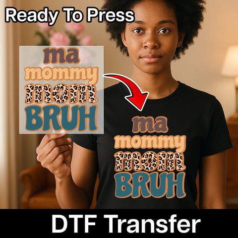 Trendy Funny Mom DTF Transfer with Leopard Print & Retro Style for Casual Apparel & Gifts