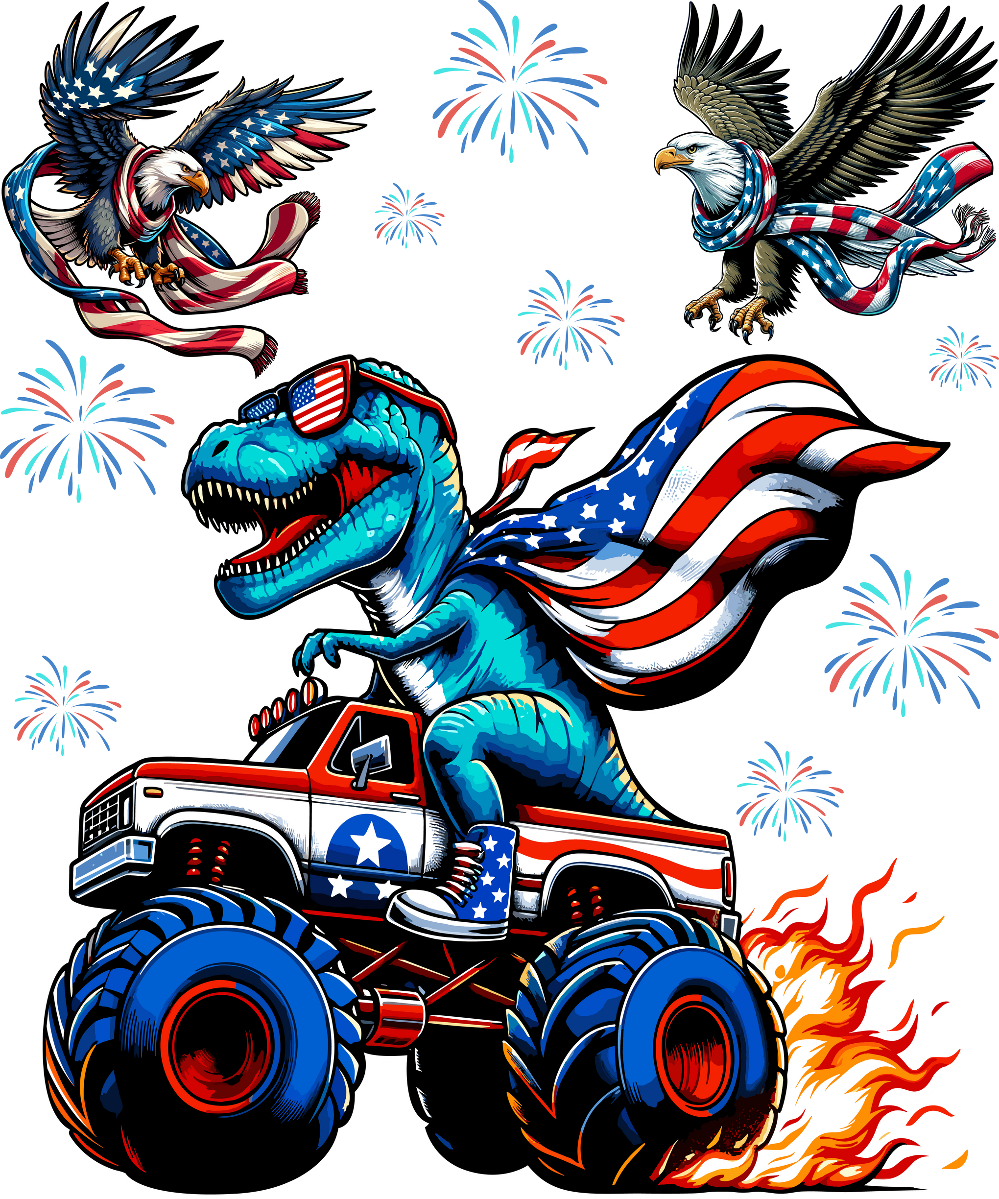 Kids 4th of July Shirt, American Dinosaur T-Shirt, Toddler Monster Truck American Flag Tee,Independence Day Gift,Youth Patriotic USA T Shirt