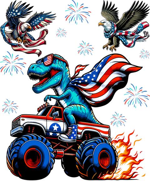 Kids 4th of July Shirt, American Dinosaur T-Shirt, Toddler Monster Truck American Flag Tee,Independence Day Gift,Youth Patriotic USA T Shirt