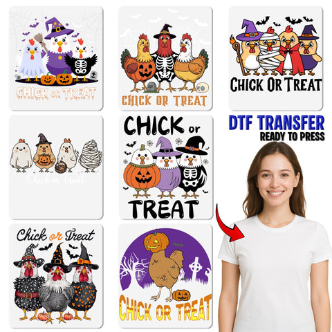 Cute Halloween Chickens Iron-On DTF Transfer Ready To Press for Funny Family & Chicken Lovers T-Shirt Apparel