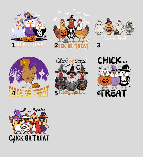 Iron-On Funny Halloween Chick or Treat DTF Transfer for T-Shirts & Apparel - Cute Witch Chicken Ready To Press Design
