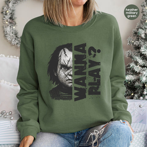 Creepy Doll Face Halloween Iron-On DTF Transfer for Scary Movie Fans T-shirt Gothic Horror Apparel