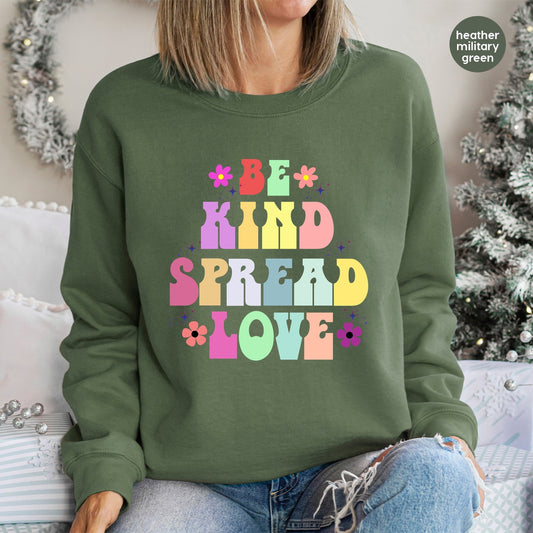 Retro Be Kind Spread Love DTF Transfer for T-Shirts - Floral Groovy Apparel for Community Events & Family Reunions