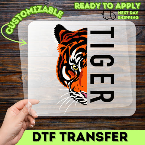 Bold Tiger Face DTF Transfer for Wildlife Lovers, Ready to Press Jungle Theme Shirt, Iron-On Big Cat Apparel