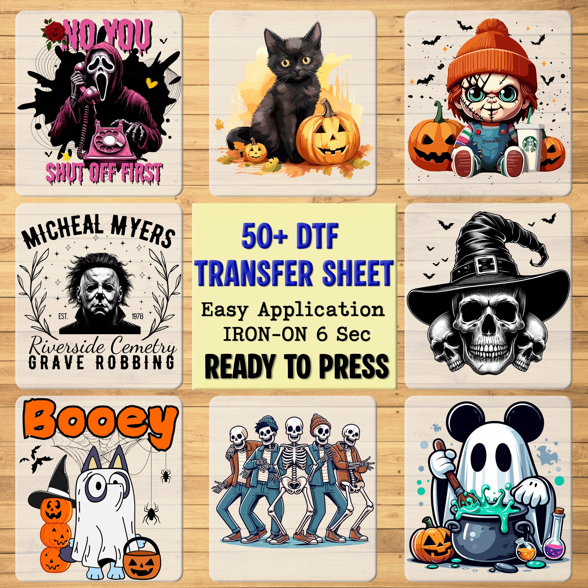 Retro Halloween Horror Movie Character DTF Transfer for Spooky T-Shirt or Sweater - Perfect for Adult Halloween Enthusiasts
