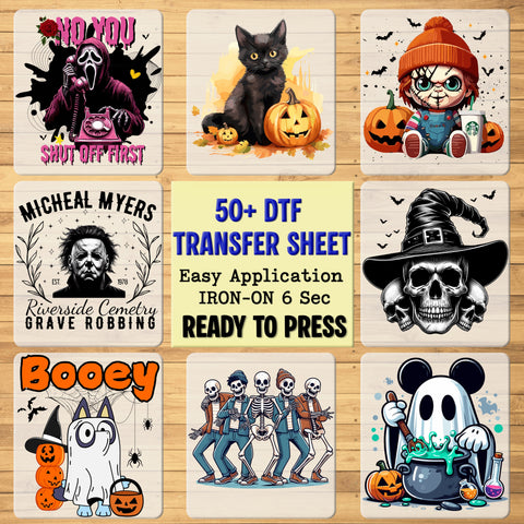 Retro Halloween Horror Movie Character DTF Transfer for Spooky T-Shirt or Sweater - Perfect for Adult Halloween Enthusiasts