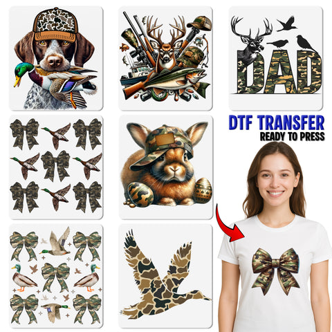 Realistic Camouflage Bow DTF Transfer - Army Support Apparel or Ready To Press Iron-On Military Theme for T-Shirts & More