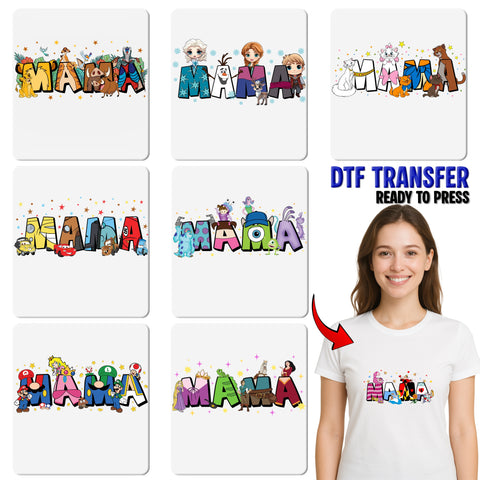 Cute Cat Mama DTF Transfer for Mother's Day - Ready To Press Iron-On Whimsical Cat Lover T-Shirt or Sweatshirt for Family