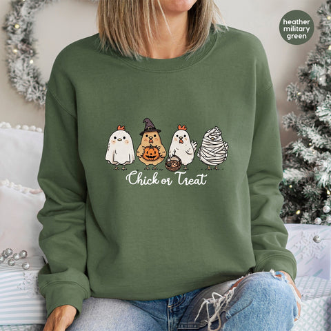 Funny Halloween Chicken DTF Transfer, Cute Chick or Treat Iron-On for Family Shirts & Apparel, Ready to Press Fall Party Gift