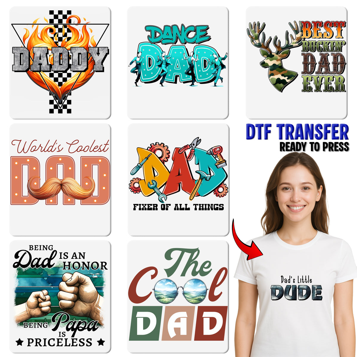 Heartwarming Father's Day Iron-On DTF Transfer - Cute Vintage Family Design for Tees or Sweatshirts - Dad & Child Bond Gift