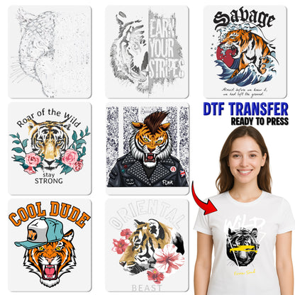 Vintage Resting Tiger DTF Transfer for Animal Lover Apparel - Ready To Press Wildlife Design for T-Shirts and Hoodies