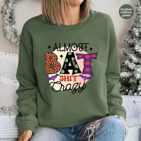 Funny Halloween Bat Humor DTF Transfer Ready To Press for Shirts Almost Bat Shit Crazy Iron-On T-shirt Apparel