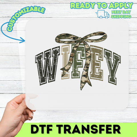 Military Wifey Camo Vintage DTF Transfer Ready To Press Iron-On for T-Shirt or Hoodie Outdoor Apparel