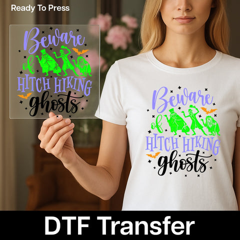 Spooky Halloween Iron-On DTF Transfer Ghost Shirt for Theme Park Fans & Family Fun