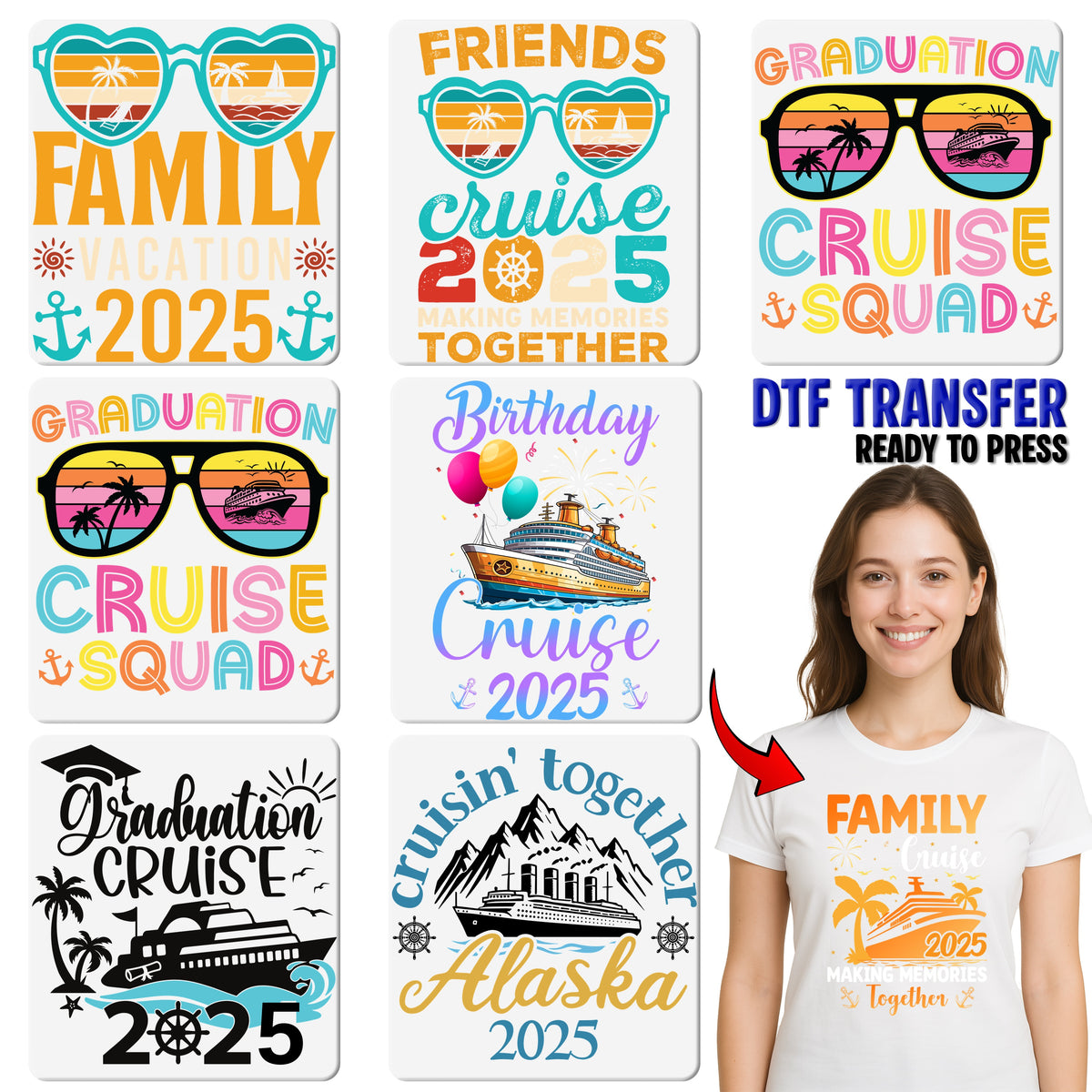Birthday Cruise 2025 Celebration DTF Transfer for Fun Family & Friends T-Shirt, Ready to Press Vibrant Party Design Iron-On