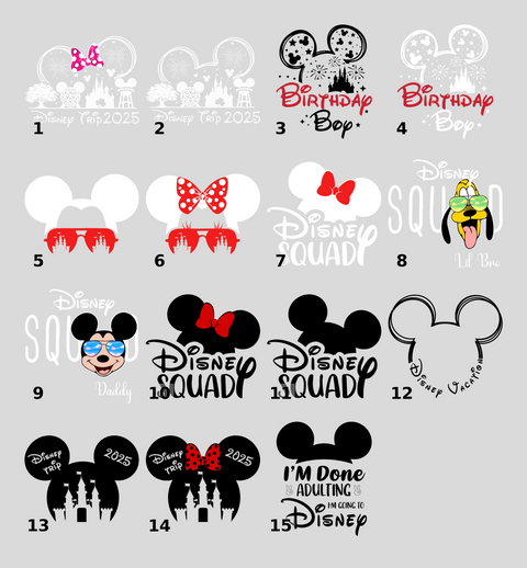 Disney Trip 2025 DTF Transfer Iron-On for Family Vacation Shirts & Group Disney World Apparel