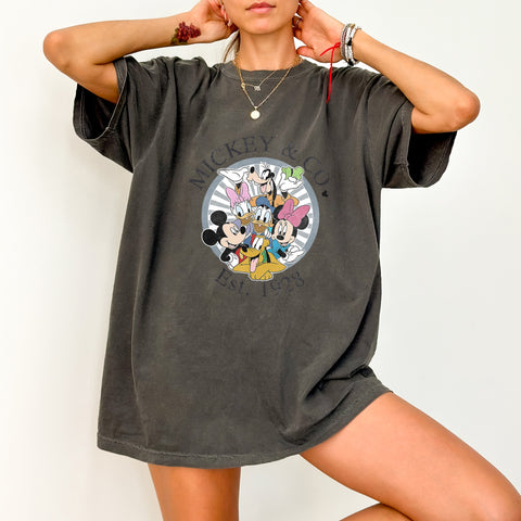 Nostalgic Classic Cartoon DTF Transfer for Family Apparel - Retro Animation Tee with Mickey & Co. Design - Ready To Press Iron-On for Fans
