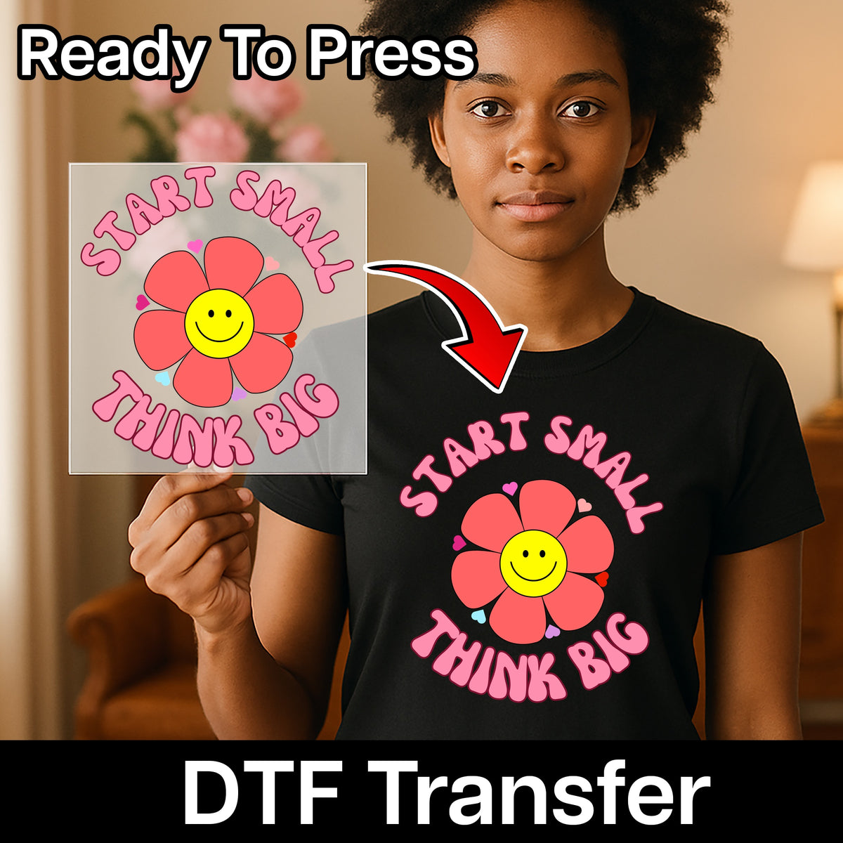 Inspirational Retro Flower DTF Transfer Group & Classroom Positive Vibes T-shirt Sweater Decor