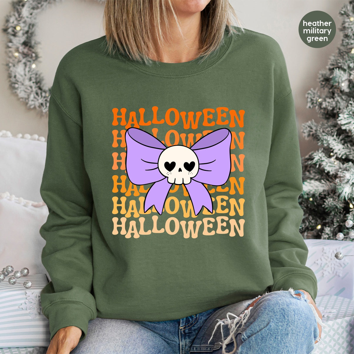 Cute Halloween Skull with Heart Eyes & Bow DTF Transfer Ready to Press for Women T-Shirt or Party Apparel