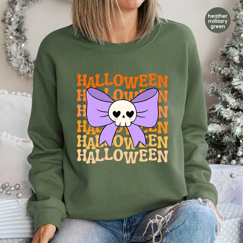 Cute Halloween Skull with Heart Eyes & Bow DTF Transfer Ready to Press for Women T-Shirt or Party Apparel