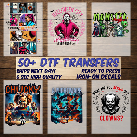 Halloween Skeleton Pumpkin Funny DTF Transfer Ready To Press Gothic Cartoon Iron-On for Fall Coffee Lover Apparel
