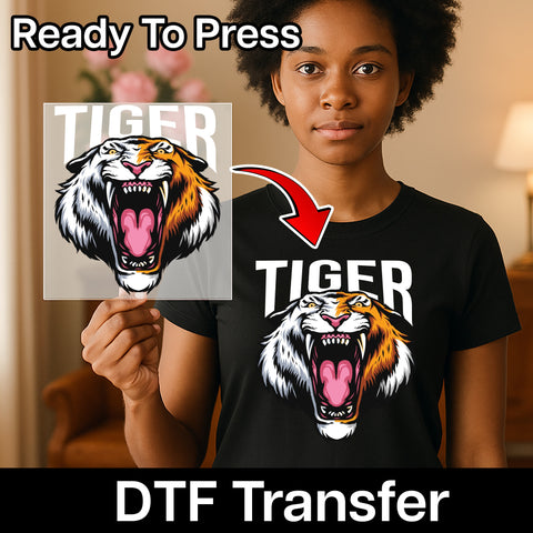 Roaring Tiger DTF Transfer Ready To Press Graphic Animal Tee for Sports Teams & Wildlife Enthusiasts