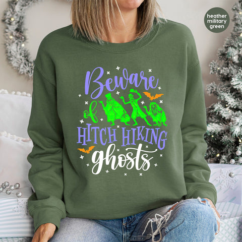 Iron-On Funny Halloween Hitchhiking Ghosts DTF Transfer for Group T-Shirts, Ready to Press Retro Spooky Apparel