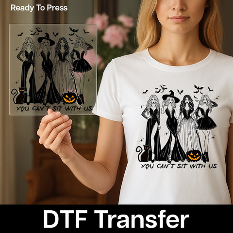 Glamorous Halloween Witch DTF Transfer Ready To Press for Women T-Shirt & Apparel - Spooky Gothic Style