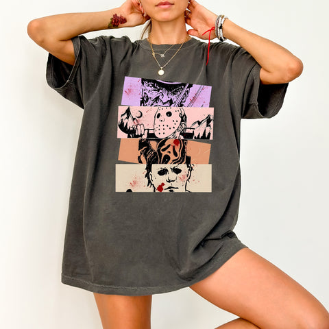 Halloween Horror Icons DTF Transfer for Spooky T-Shirts & Sweatshirts - Retro Scary Movie Iron-On for Enthusiasts & Party-goers