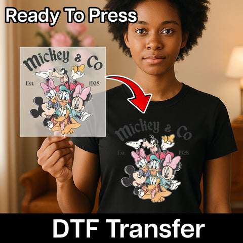 Classic Cartoon Character DTF Transfer, Ready to Press Retro Cartoon Group for Family & Friends Apparel, Nostalgia Cartoon Design T-Shirt