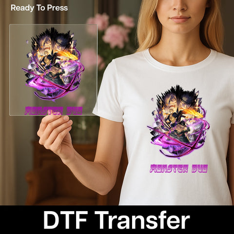 Action Packed Anime Monster Duo DTF Transfer for Team Anime Fans Apparel & Cosplay Ready To Press T-Shirt Sweatshirt