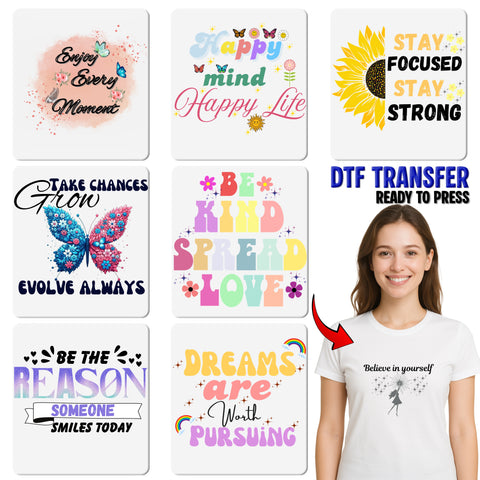 Cute Motivational Rainbow & Smiling Clouds DTF Transfer for Teachers & Students Apparel, Ready To Press Inspirational Design