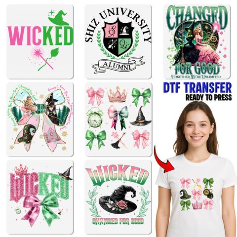 Fantasy Fairytale DTF Transfer with Pink Bow Witch Hat & Crown for Magical Group Events & Apparel