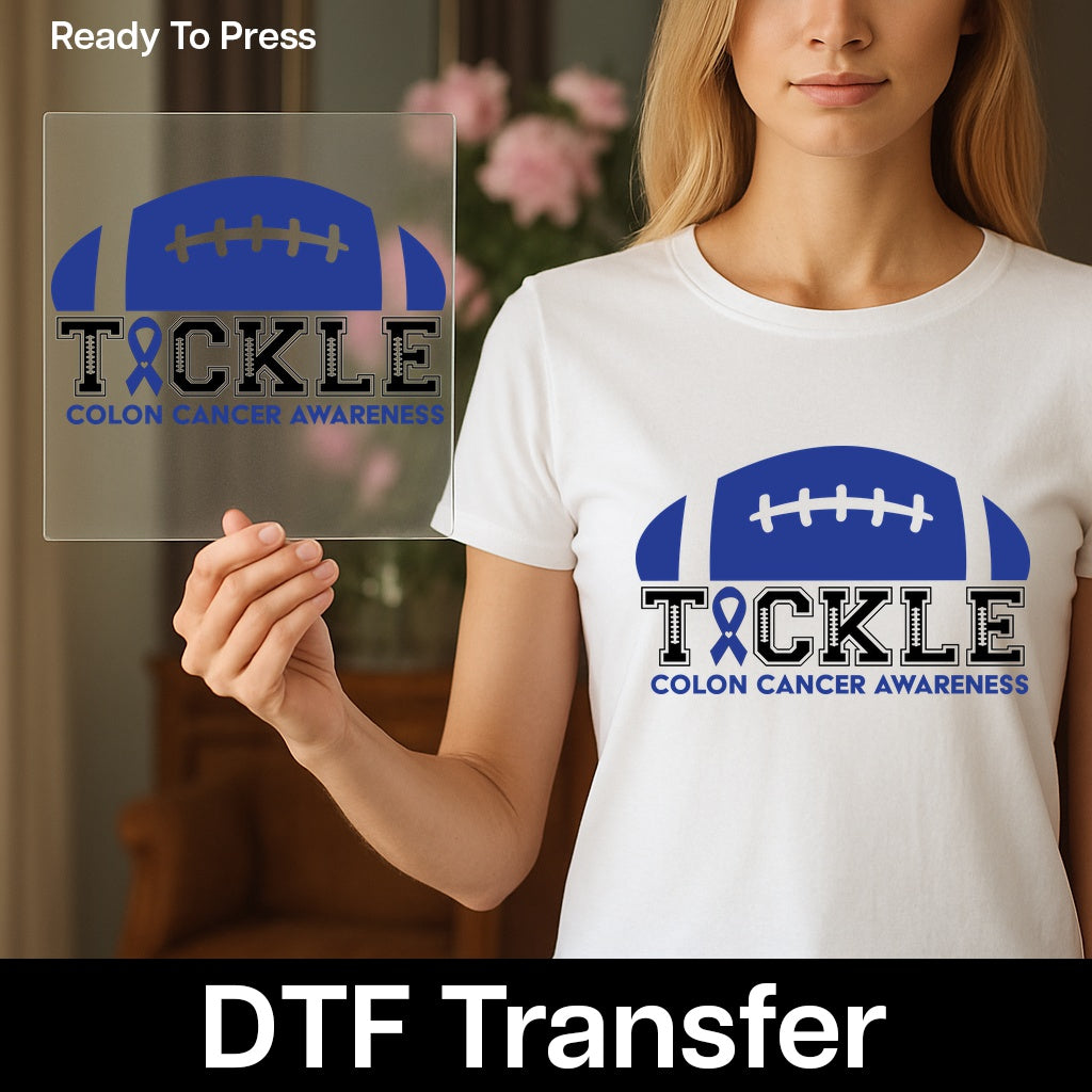Colon Cancer Awareness Football Ready To Press DTF Transfer for Shirts & Sweatshirts - Support Health & Team Spirit Apparel