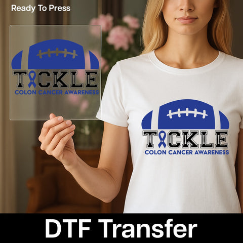 Colon Cancer Awareness Football Ready To Press DTF Transfer for Shirts & Sweatshirts - Support Health & Team Spirit Apparel