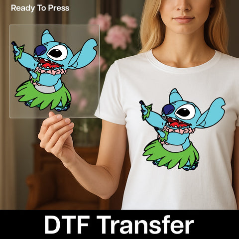 Colorful Tropical Party Character DTF Transfer Ready To Press Hawaiian Beach Theme Apparel for Group Fun