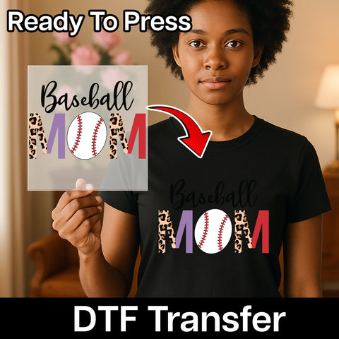 Leopard Baseball MOM DTF Transfer for Cute Sports Mom Shirt - Ready To Press Iron-On Apparel Gift for Mothers Day