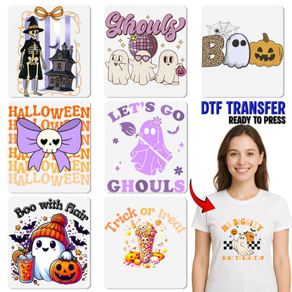 Cute Funny Halloween Dog Ghost & Pumpkin DTF Transfer for T-Shirts - Ready To Press for Dog Lovers & Halloween Enthusiasts