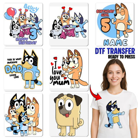 Cute Family Dog DTF Transfer for Pet Lovers Apparel & Group Matching Shirts, Ready to Press Cartoon Animal Design