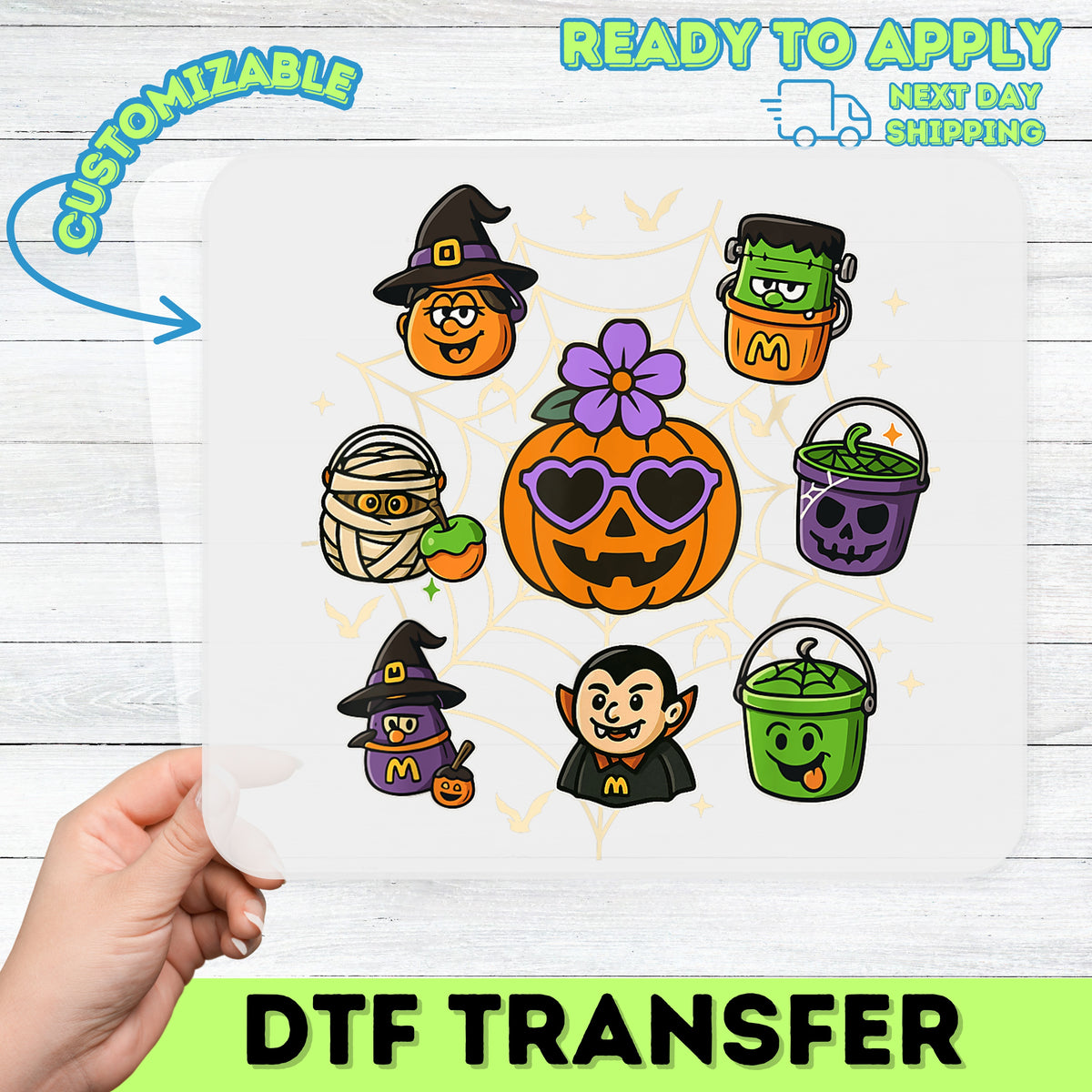 Cute Halloween Cartoon Characters DTF Transfer for Family & Kids Apparel - Ready To Press Iron-On Spooky Fun for T-Shirts & Hoodies