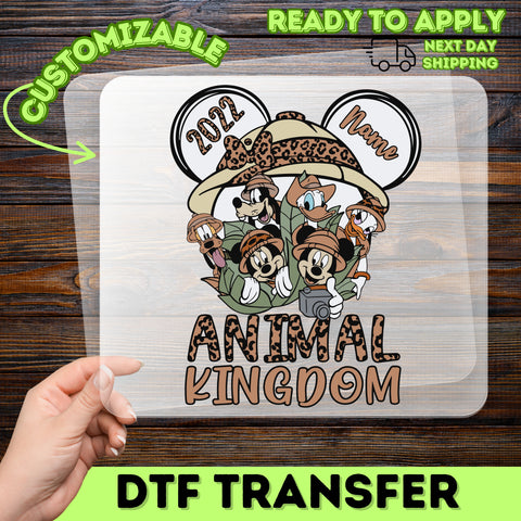 Safari Adventure Family Cartoon DTF Transfer, Ready to Press Animal Kingdom Shirt, Retro Leopard Print for Group Apparel