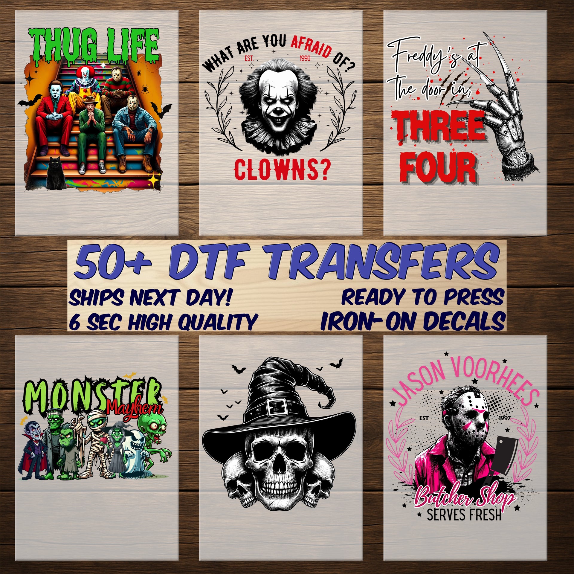 Funny Horror Movie Halloween DTF Transfer Ready To Press Iron-On for Gothic Retro Apparel & Halloween Enthusiasts