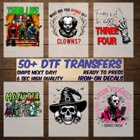 Funny Horror Movie Halloween DTF Transfer Ready To Press Iron-On for Gothic Retro Apparel & Halloween Enthusiasts