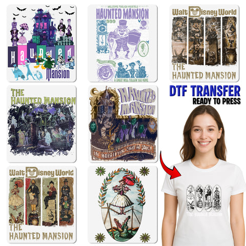 Disney Villains Haunted Mansion Halloween DTF Transfer Iron-On for Spooky Family Matching Shirts & Nostalgic Disney Fans