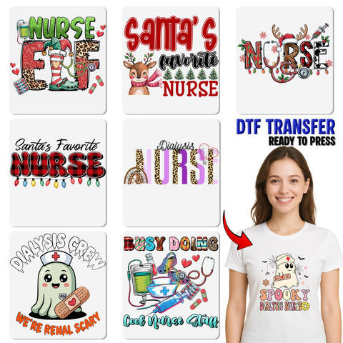Retro Holiday Nurse DTF Transfer Cute Buffalo Plaid & Lights Ready To Press Christmas for Nursing T-shirt Apparel